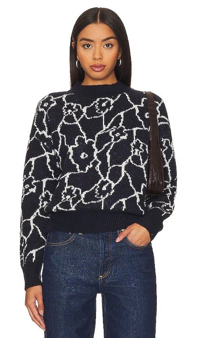 ASTR Wool Blend Sweater Womens Large Crew Neck Blue White